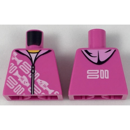 Torso Hoodie with White Rectangles and Fish Pattern