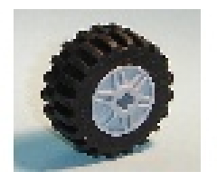 Wheel & Tire Assembly 18mm D. x 14mm with Axle Hole, Fake Bolts and Shallow Spokes with Black Tire 30.4 x 14 Offset Tread (55982 / 30391)