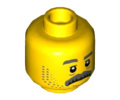 Minifigure, Head Gray Eyebrows, Moustache, Stubble, Sad Face Pattern - Hollow Stud