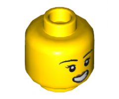 Minifigure, Head Female Black Eyebrows, Eyelashes, Peach Lips, Scared Open Mouth with Teeth Pattern - Hollow Stud