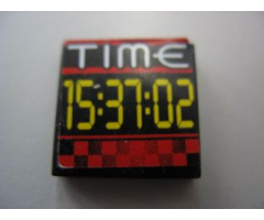 Tile 2 x 2 with White 'TIME' and Yellow '15:37:02' Pattern (Sticker) - Set 8279