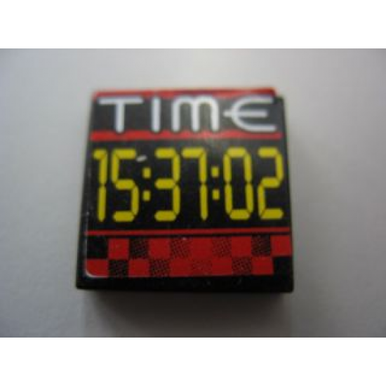Tile 2 x 2 with White 'TIME' and Yellow '15:37:02' Pattern (Sticker) - Set 8279