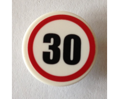 Road Sign 2 x 2 Round with Clip with Black Number 30 in Red Circle Pattern (Sticker) - Set 40170
