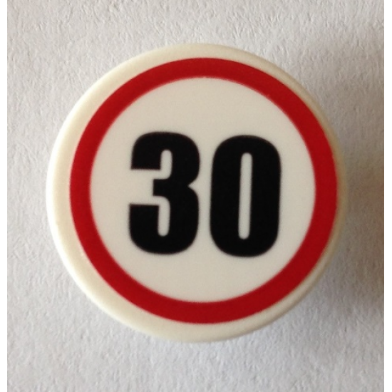 Road Sign 2 x 2 Round with Clip with Black Number 30 in Red Circle Pattern (Sticker) - Set 40170