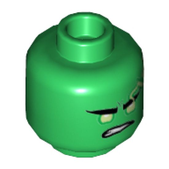 Minifigure, Head Yellowish Green Eyes and Spinjitzu Burst Electricity with Lopsided Frown Pattern (Lloyd) - Hollow Stud