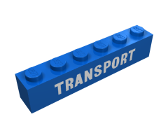 Brick 1 x 6 with White 'TRANSPORT' Solid Pattern