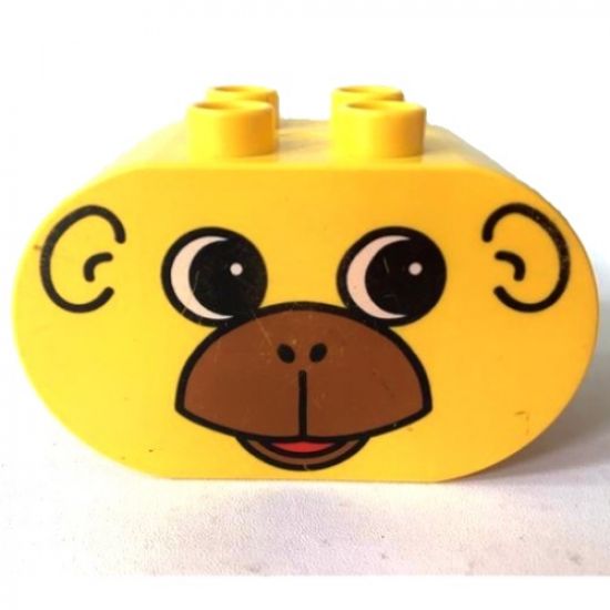Duplo, Brick 2 x 4 x 2 Rounded Ends with Monkey Face Pattern