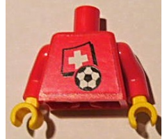 Torso Soccer Red/White Team, Swiss Flag Sticker Front, Black Number Sticker Back (specify number in listing) / Red Arms / Yellow Hands