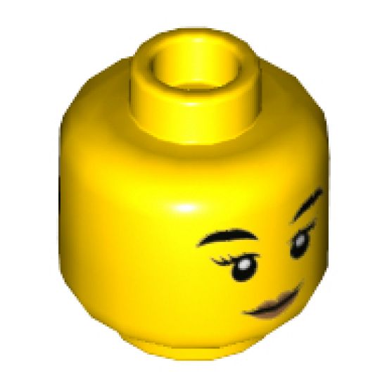 Minifigure, Head Dual Sided Female Black Eyebrows, Peach Lips and Closed Mouth Smirk / Black Mask Pattern - Hollow Stud