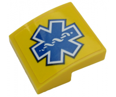 Slope, Curved 2 x 2 with Blue EMT Star of Life on Yellow Background Pattern (Sticker) - Set 60203