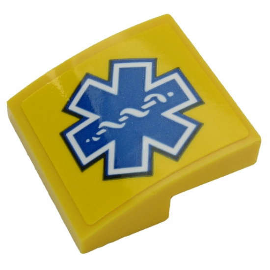 Slope, Curved 2 x 2 with Blue EMT Star of Life on Yellow Background Pattern (Sticker) - Set 60203