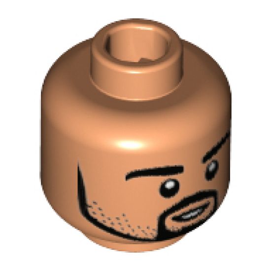 Minifigure, Head Black Beard and Stubble, White Pupils, Small Open Smile Pattern (Sami Khedira) - Hollow Stud