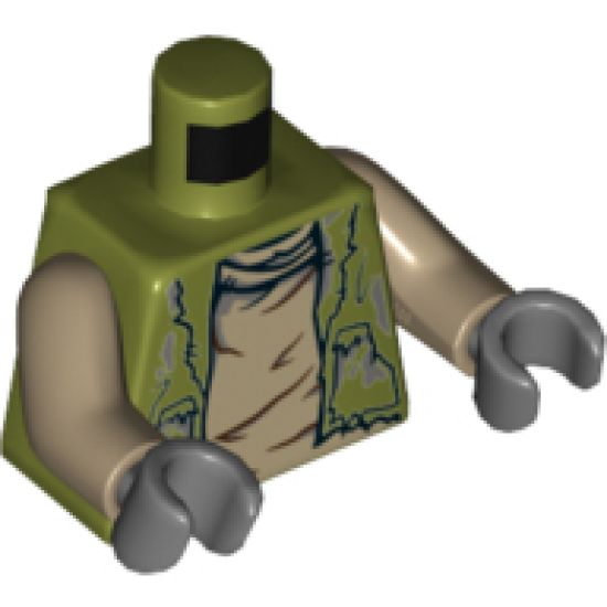 Torso Vest Tattered, Dirty with Hood and Dark Tan Creased Undershirt Pattern / Dark Tan Arms / Dark Bluish Gray Hands