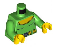 Torso with Yellow Collar, Black Muscles Outline, Yellow Belt and Silver Gear on Back Pattern / Bright Green Arms / Yellow Hands