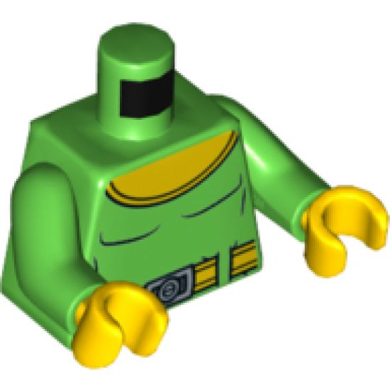 Torso with Yellow Collar, Black Muscles Outline, Yellow Belt and Silver Gear on Back Pattern / Bright Green Arms / Yellow Hands