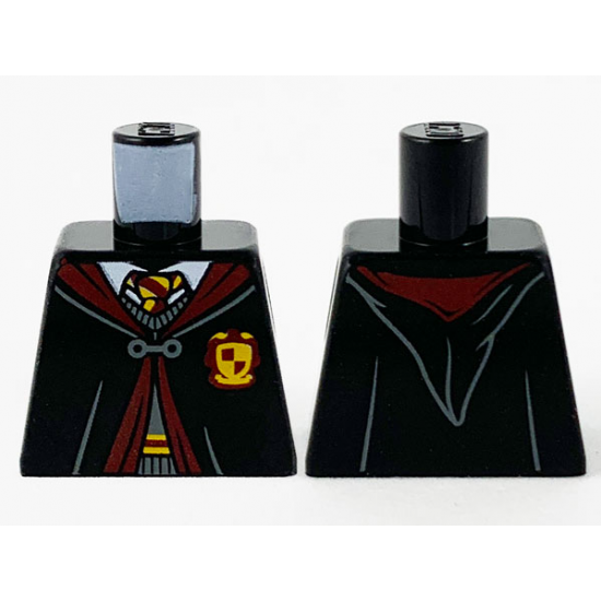 Torso Hogwarts Robe Clasped over Dark Bluish Gray Sweater, Dark Red and Bright Light Orange Tie and Trim Pattern
