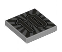 Tile 2 x 2 with Silver Number '10' and Radiating Beams Pattern