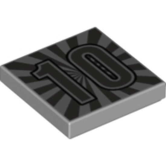 Tile 2 x 2 with Silver Number '10' and Radiating Beams Pattern