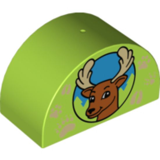 Duplo, Brick 2 x 4 x 2 Curved Top with Deer and Paw Prints Pattern