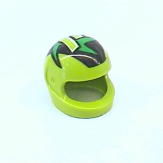 Minifigure, Headgear Helmet Motorcycle (Standard) with Lime M, Black/Red/Green Pattern