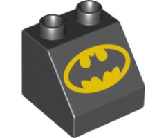 Duplo, Brick 2 x 2 x 1 1/2 Slope 45 with Batman Logo Pattern