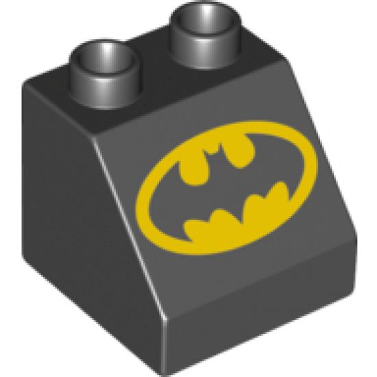 Duplo, Brick 2 x 2 x 1 1/2 Slope 45 with Batman Logo Pattern