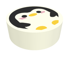 Tile, Round 1 x 1 with Penguin with Yellow Beak and Feet and Bright Pink Cheeks Pattern
