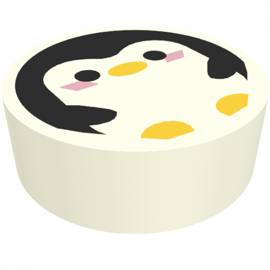 Tile, Round 1 x 1 with Penguin with Yellow Beak and Feet and Bright Pink Cheeks Pattern