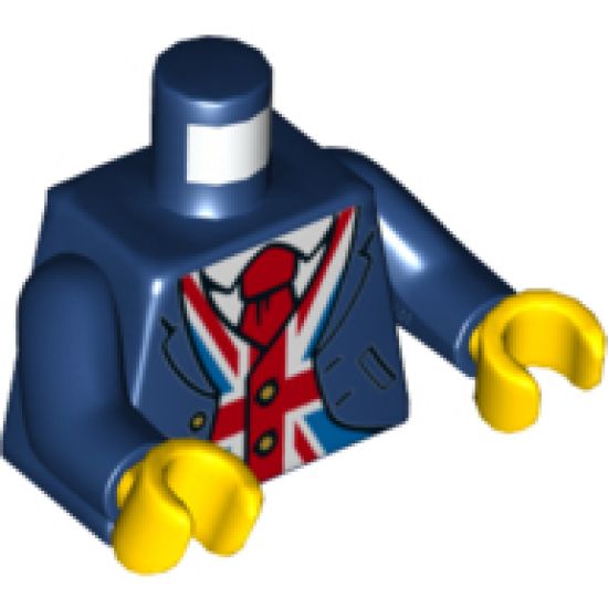 Torso Jacket over Vest with United Kingdom Flag (Union Jack) and Red Tie Pattern / Dark Blue Arms / Yellow Hands