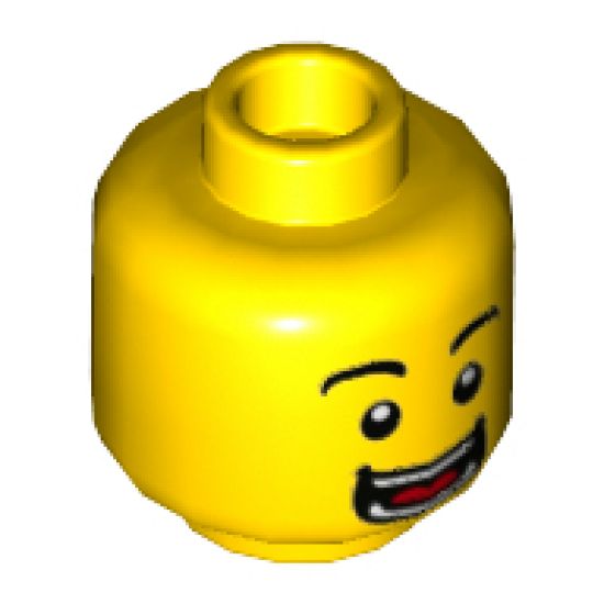 Minifigure, Head Dual Sided Black Eyebrows, Wide Open Smile with Teeth and Tongue / Blushing with Teeth Pattern - Hollow Stud