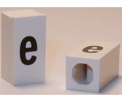 Tile, Modified 1 x 2 x 5/6 with Stud Hole in End and Black 'e' Lower Case Pattern