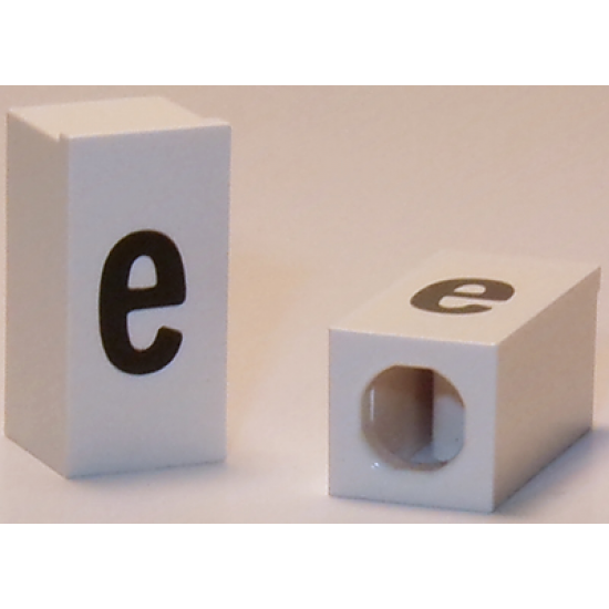 Tile, Modified 1 x 2 x 5/6 with Stud Hole in End and Black 'e' Lower Case Pattern
