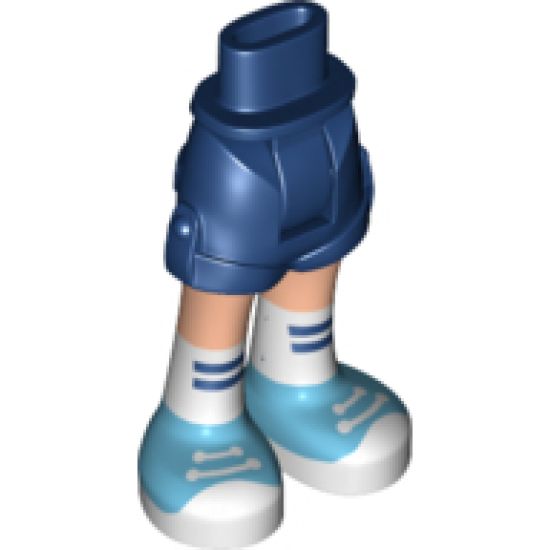 Mini Doll, Legs with Hips and Shorts, Light Nougat Legs, White Knee Socks with Dark Blue Stripes, Medium Azure Sneakers Pattern