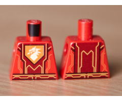 Torso Nexo Knights Armor with Orange / Yellow Circuitry, Dark Red Center Panel, Dragon Head on Pentagonal Shield Pattern