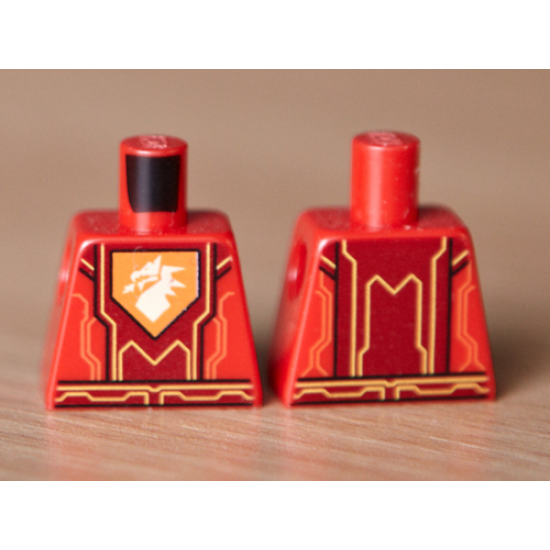 Torso Nexo Knights Armor with Orange / Yellow Circuitry, Dark Red Center Panel, Dragon Head on Pentagonal Shield Pattern