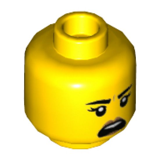 Minifigure, Head Dual Sided Female, Black Eyebrows, Medium Nougat Lips, Neutral / Shouting Pattern - Hollow Stud