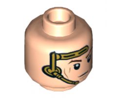 Minifigure, Head Dual Sided Gold Headset, Closed Mouth Smile / Angry Pattern (SW Anakin) - Hollow Stud
