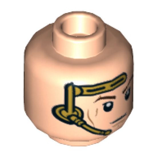 Minifigure, Head Dual Sided Gold Headset, Closed Mouth Smile / Angry Pattern (SW Anakin) - Hollow Stud