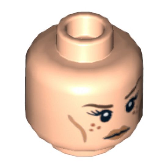 Minifigure, Head Dual Sided LotR Tauriel, Freckles, Calm / Angry, Bared Teeth Pattern - Hollow Stud