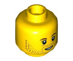 Minifigure, Head Dual Sided, Reddish Brown Eyebrows and Stubble, Smile / Injured Left Eye and Broken Teeth Pattern - Hollow Stud
