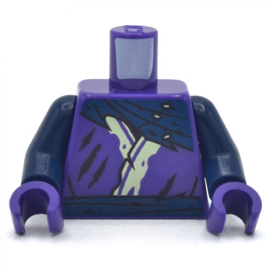 Torso Tunic with Yellowish Green Hem, Dark Blue Scarf, Belt and Ghost Yin Yang on Back Pattern / Dark Blue Arms / Dark Purple Hands