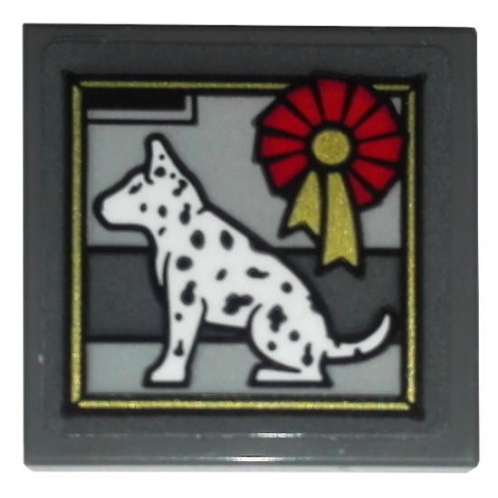 Tile, Modified 2 x 2 Inverted with Dalmatian Dog and Award Ribbon Pattern (Sticker) - Set 10263