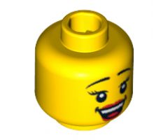 Minifigure, Head Female with Black Thin Eyebrows, Eyelashes, Red Lips and Open Smile Pattern - Blocked Open Stud