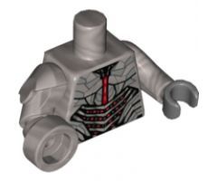 Torso Robotic Armor with Silver and Red Trim Pattern / Flat Silver Arm Left / Flat Silver Arm Right with Robotic Blaster / Dark Bluish Gray Hand Left