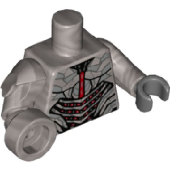 Torso Robotic Armor with Silver and Red Trim Pattern / Flat Silver Arm Left / Flat Silver Arm Right with Robotic Blaster / Dark Bluish Gray Hand Left