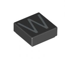 Tile 1 x 1 with Silver Capital Letter W Pattern