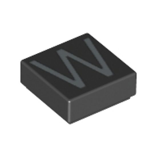 Tile 1 x 1 with Silver Capital Letter W Pattern