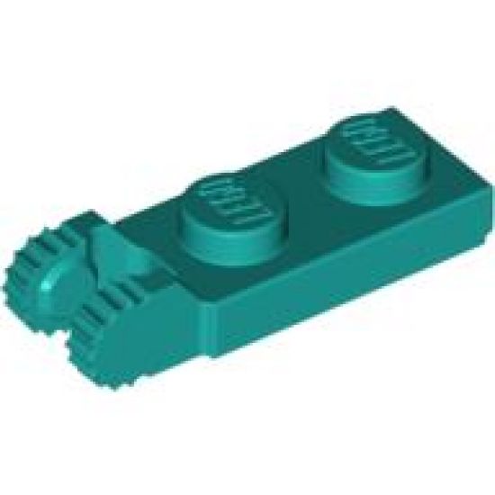 Hinge Plate 1 x 2 Locking with 2 Fingers on End and 9 Teeth with Bottom Groove