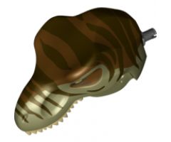 Animal, Body Part Dinosaur Head Tyrannosaurus rex with Pin, Tan Teeth, Reddish Brown Top and Dark Brown Stripes Pattern