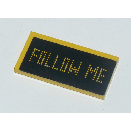 Tile 2 x 4 with Digital Yellow 'FOLLOW ME' on Black Background Pattern (Sticker) - Set 60103